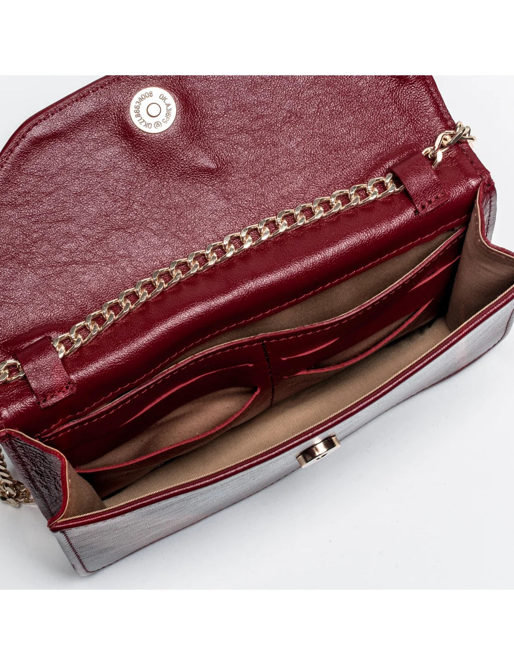 Geanta pentru telefon,piele naturala, SOFIA, flap, grena