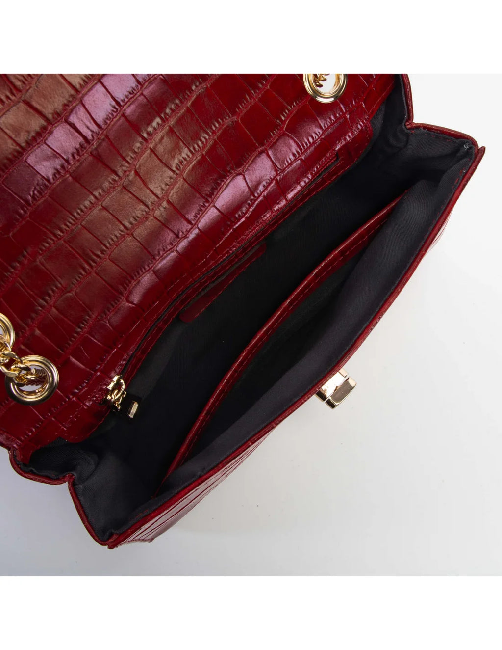 Geanta din piele naturala pentru dama LOULOU, rosu croco