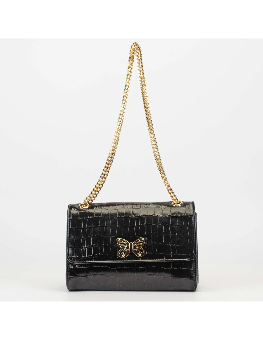 Geanta din piele naturala pentru dama LOULOU, negru croco