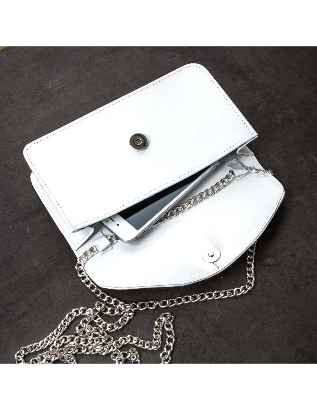 Geanta pentru telefon, crossbody, din piele naturala, SOFIA, flap, alb