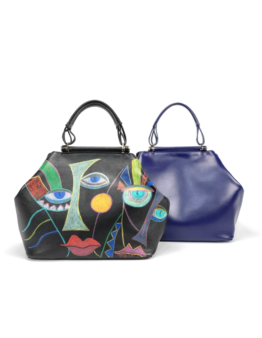 Geanta din piele naturala pentru dama IRIS neagra, pictata manual