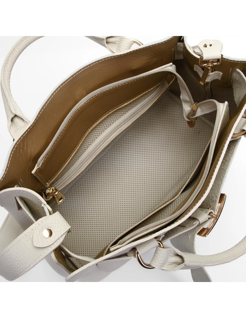 Geanta din piele naturala, pentru dama, TAISA, crem spuma