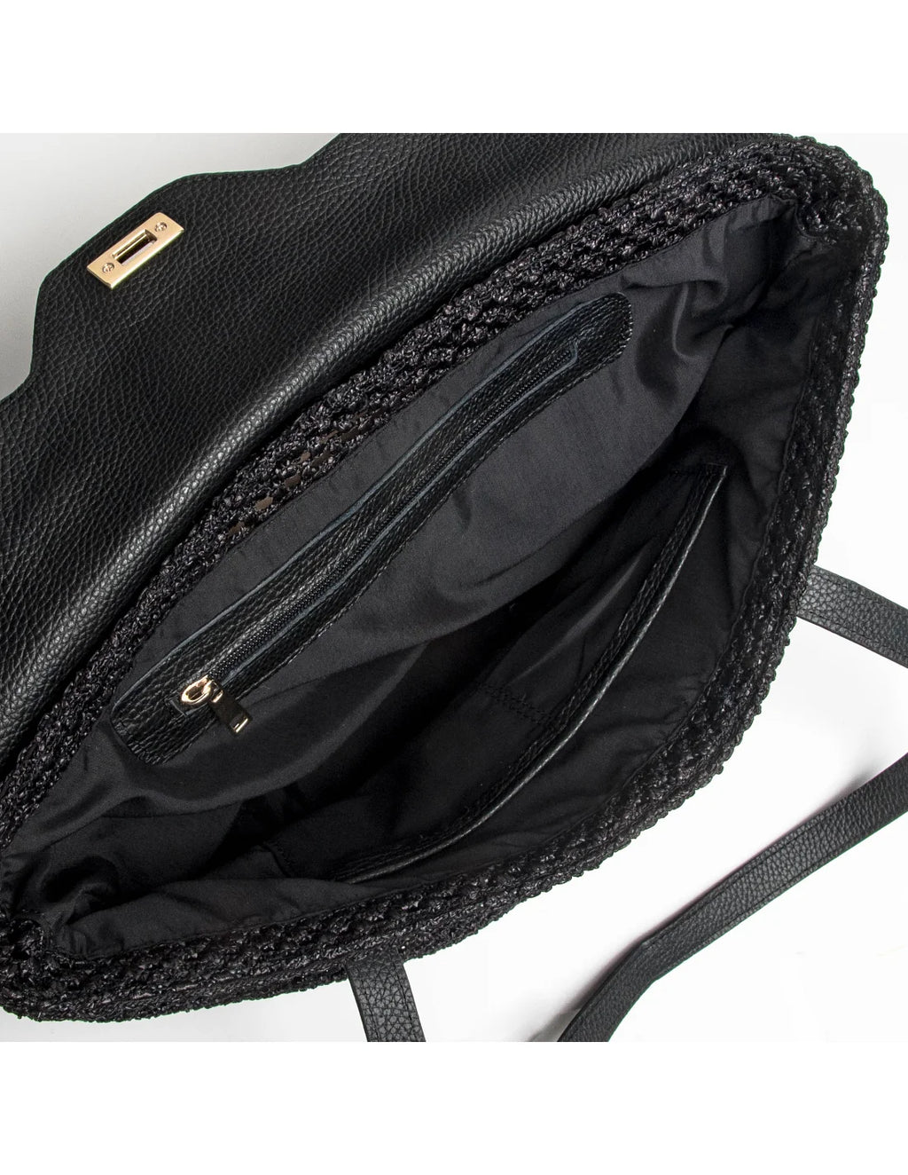 Geanta tote din rafie si piele naturala pentru dama VIOLETA, negru