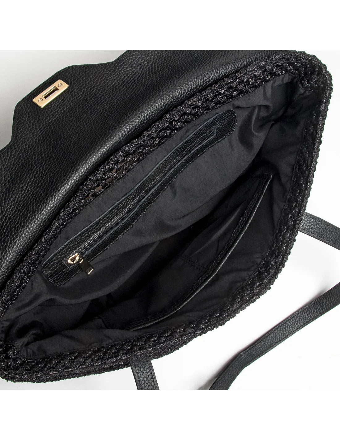 Geanta tote din rafie si piele naturala pentru dama VIOLETA, negru