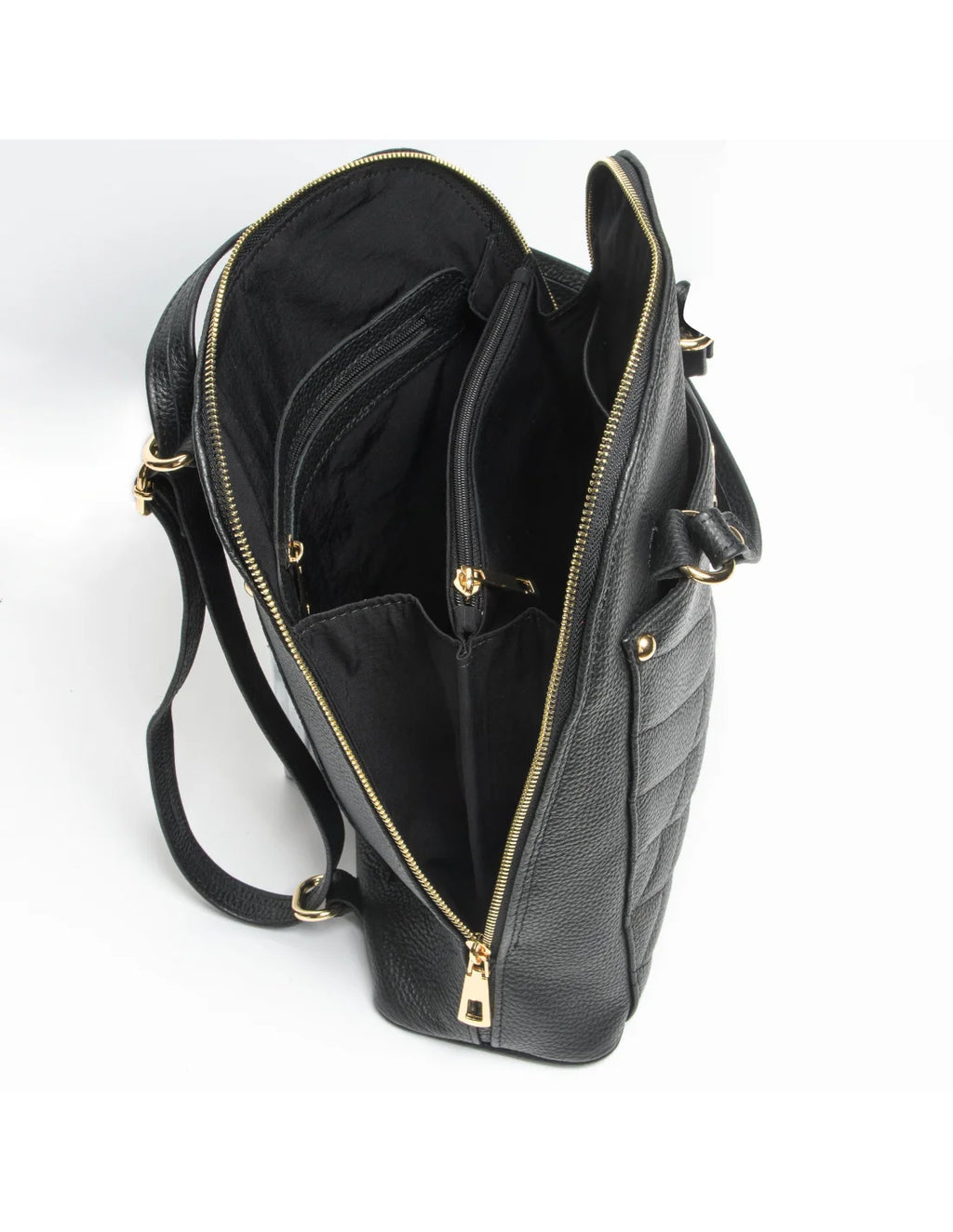 Geanta-Rucsac din piele naturala, pentru dama, ZINNIA, negru