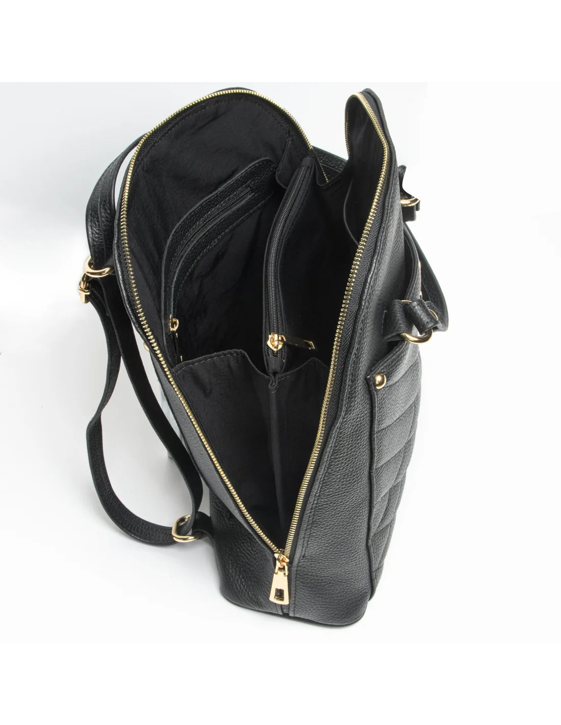 Geanta-Rucsac din piele naturala, pentru dama, ZINNIA, negru