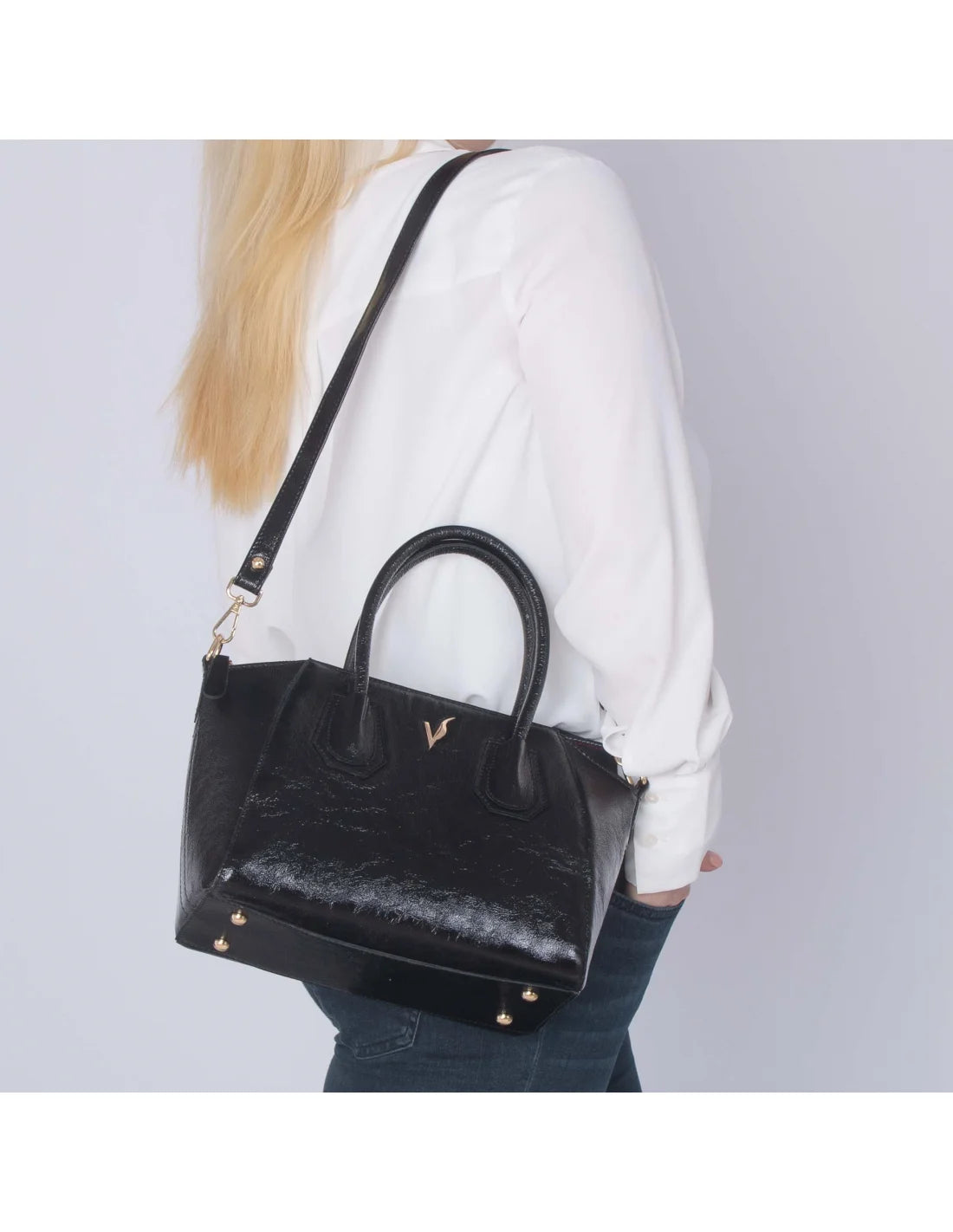 Geanta tote din piele naturala, IOANA, negru