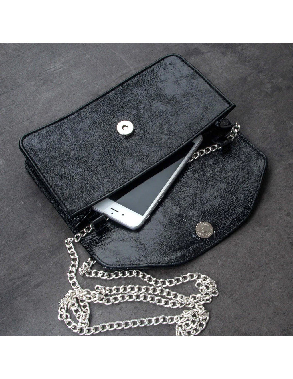 Geanta pentru telefon, crossbody, din piele naturala, SOFIA, flap, negru