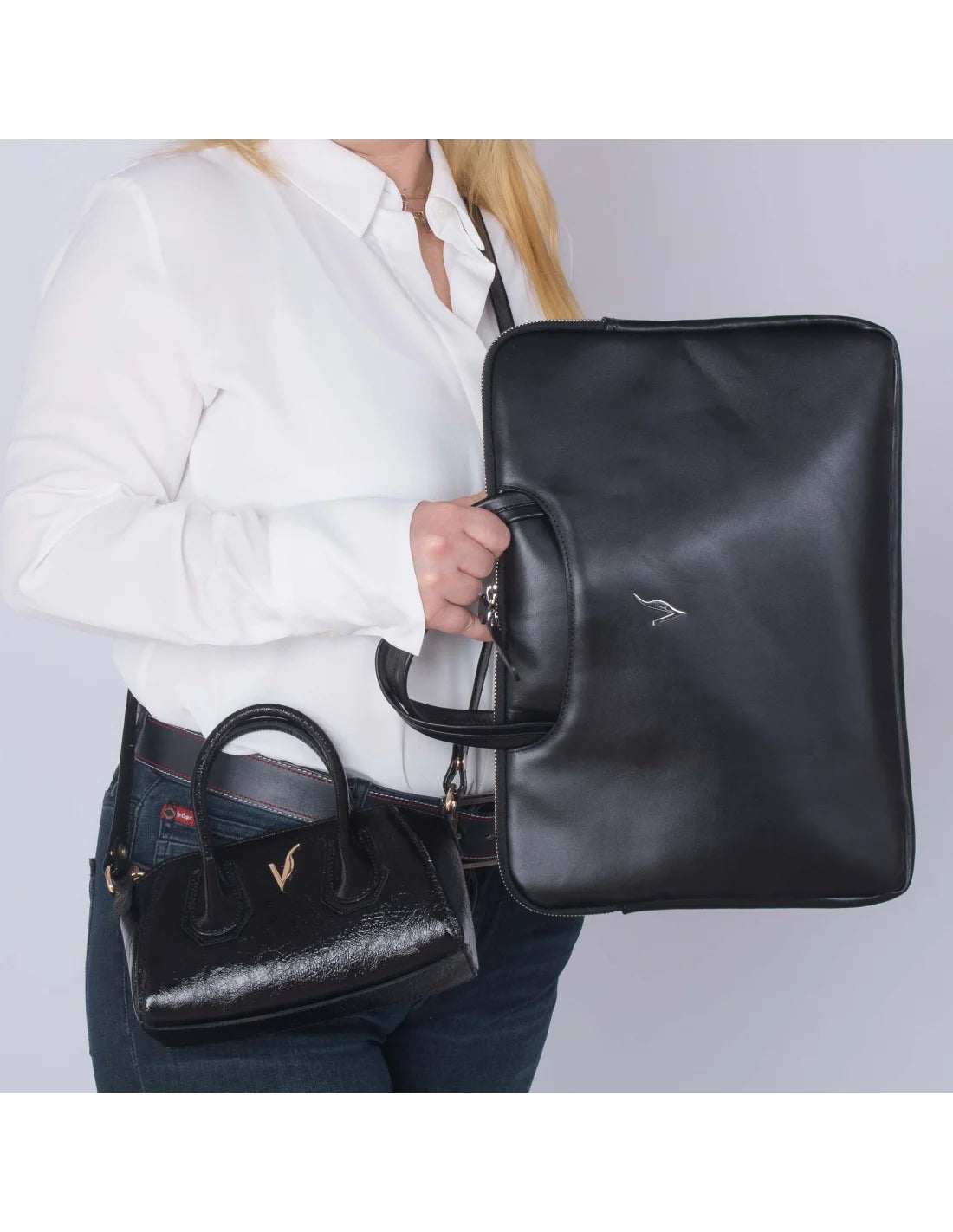 Geanta de laptop pentru femei , servieta, din piele naturala, negru